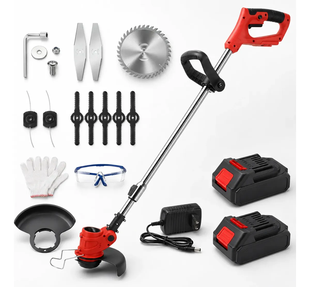 Aparador de Grama sem Fio 21 V 800 W com 2 Baterias e Acessórios