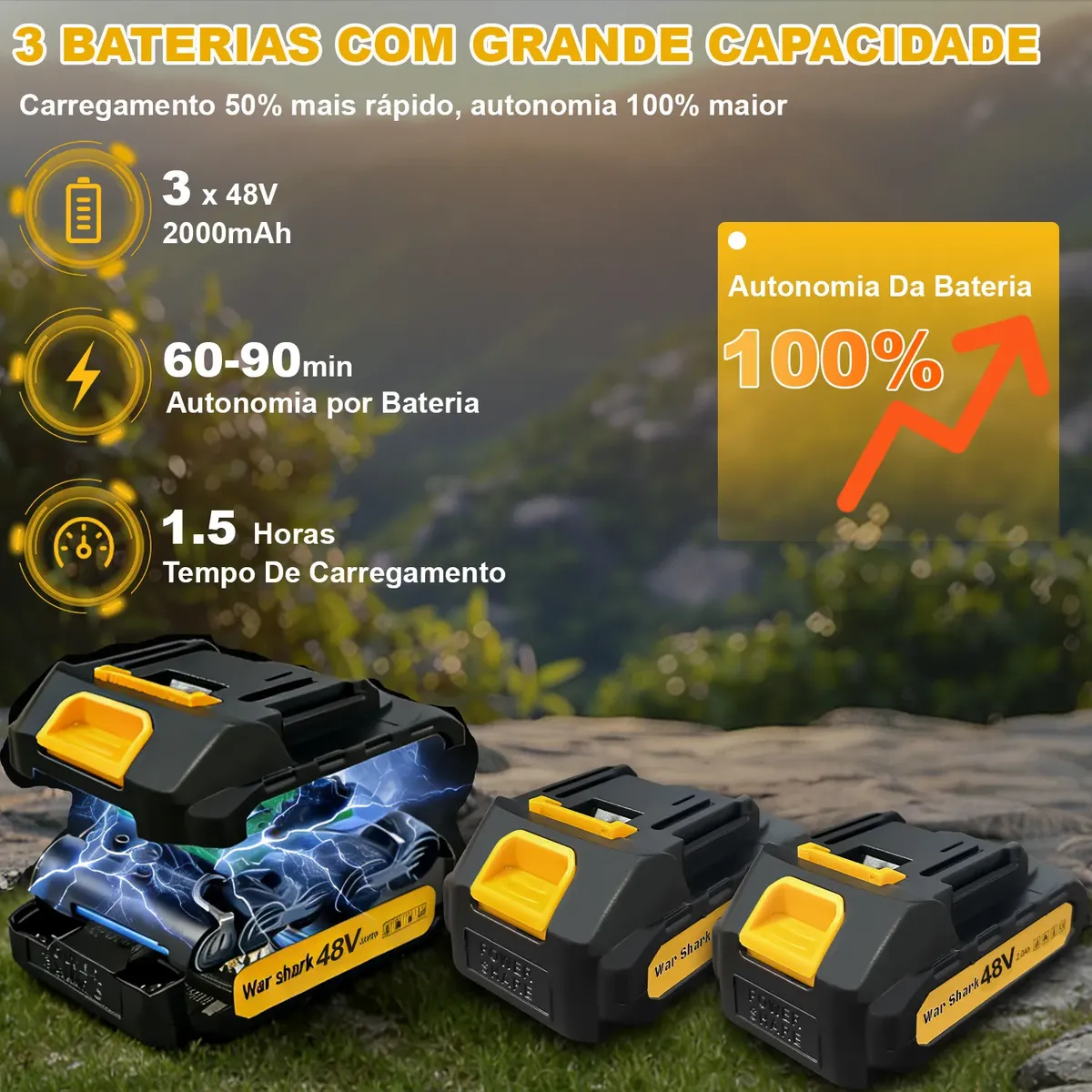 Aparador de Grama a Bateria com 3 Baterias e Acessórios — foto 2
