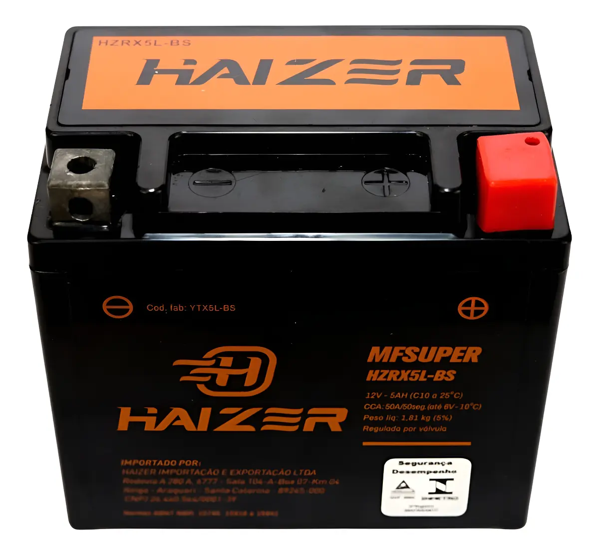 Haizer HZRX5L-BS Bateria AGM VRLA 12 V 5 Ah 50 A CCA