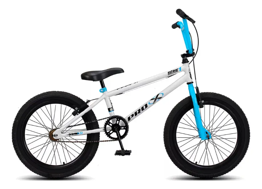 Bicicleta BMX Pro-X Série 1 Aro 20 Branco e Azul com Suspensão