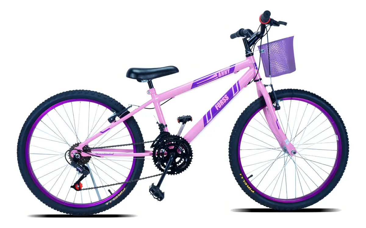 Bicicleta Infantil Forss Anny Aro 24 18 Marchas com Cestinha Rosa