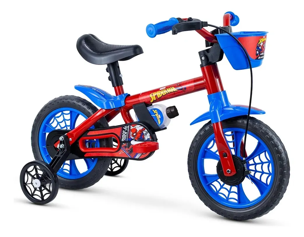 Nathor Homem-Aranha Bicicleta Infantil Aro 12 com Rodinhas Azul e Vermelho