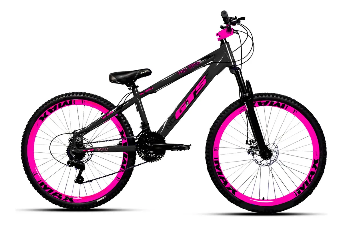 GTS Feel Freeride Bicicleta Mountain Bike Aro 26 21 Velocidades Preto e Rosa