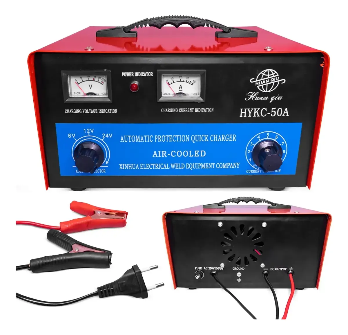Carregador de Bateria 6 V 12 V 24 V 50 A Bivolt com Ajuste de Corrente
