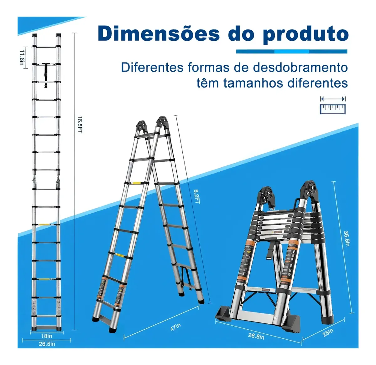 Escada Telescópica Dobrável de Aço Inoxidável 4,2 m 150 kg — foto 2