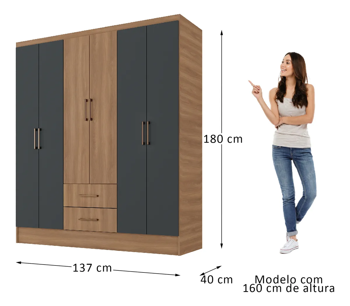 Guarda Roupa 6 Portas 2 Gavetas 9 Prateleiras E Cabideiro — foto 4