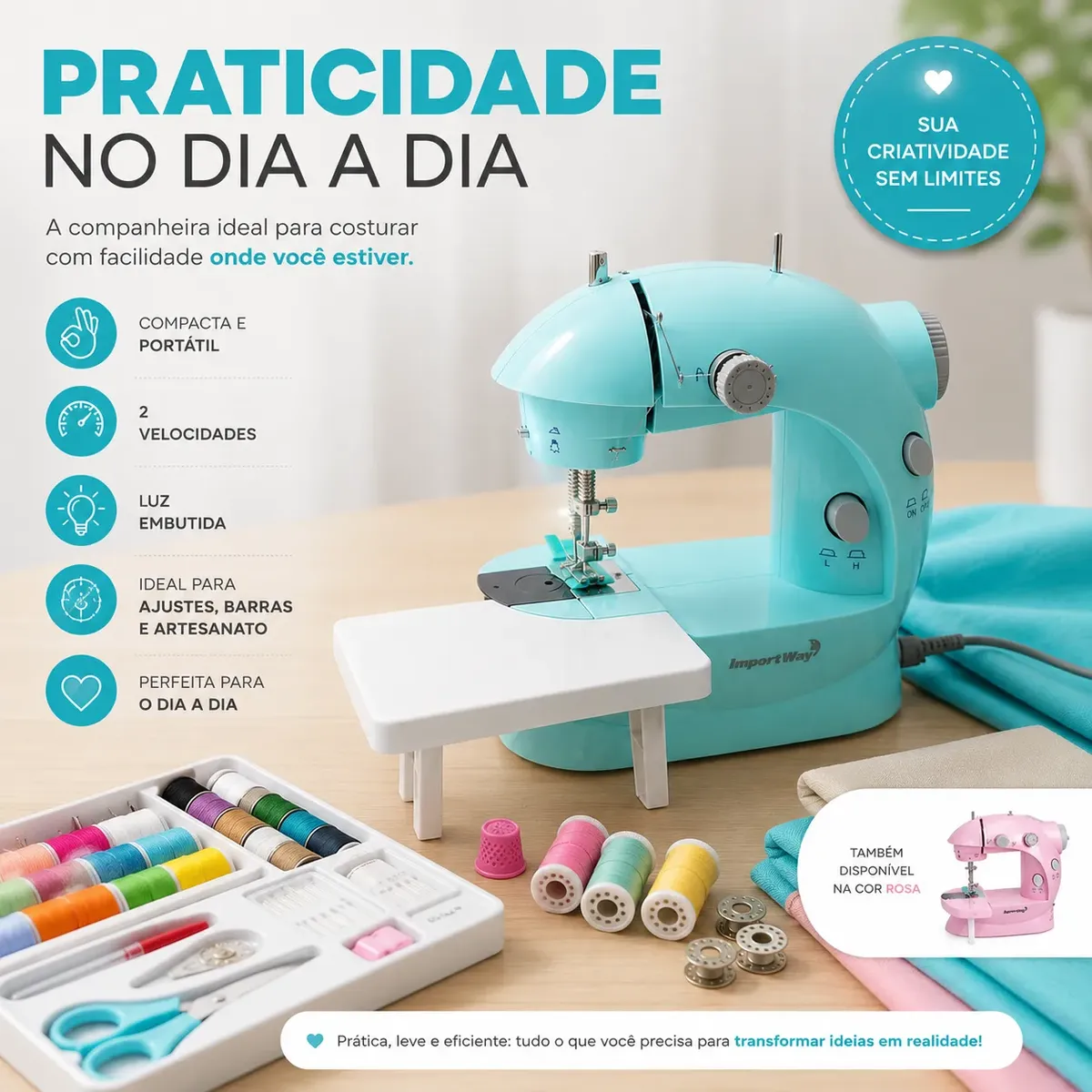 ELO Mini Máquina de Costura Portátil com Mesa e Kit de Costura — foto 4