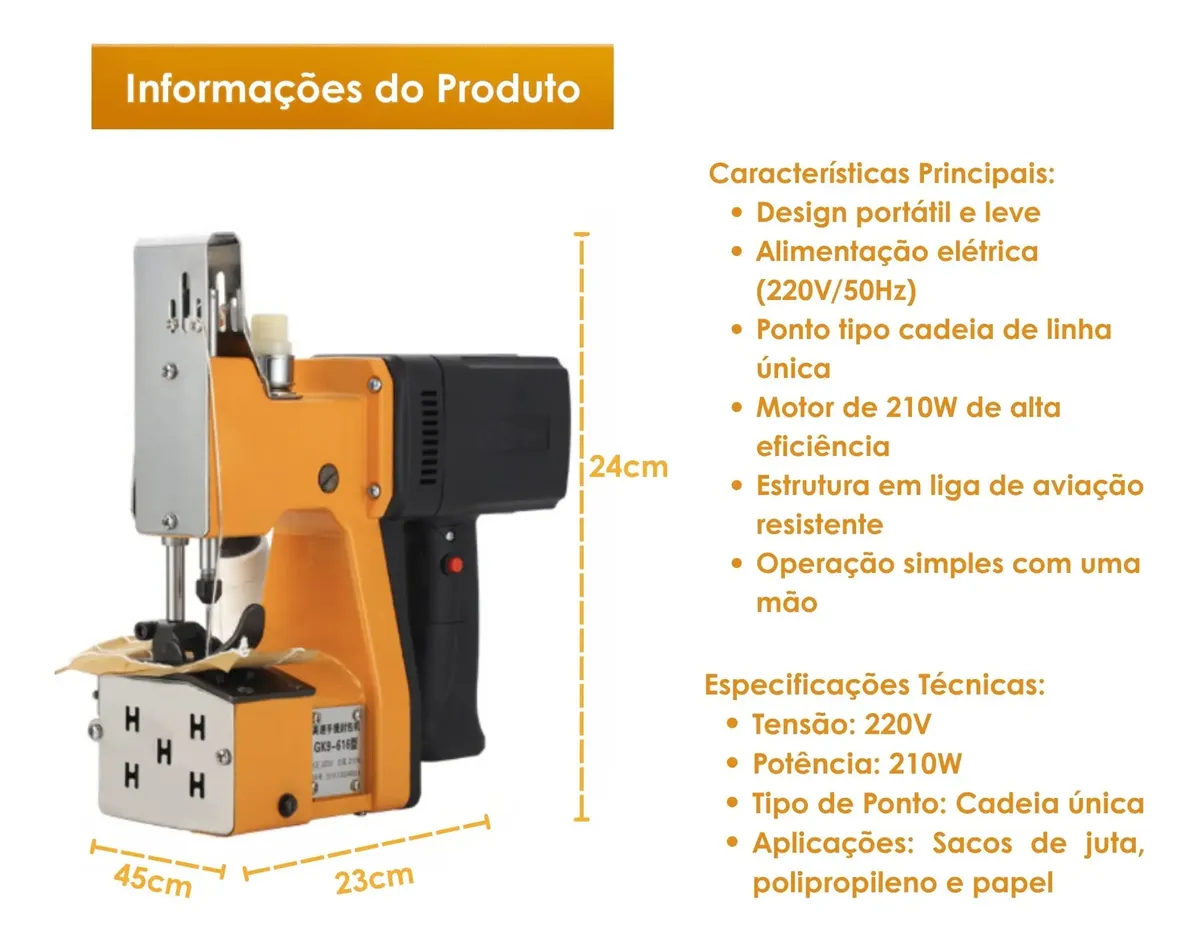Máquina de Costura Portátil para Fechamento de Sacos 110/220 V — foto 4