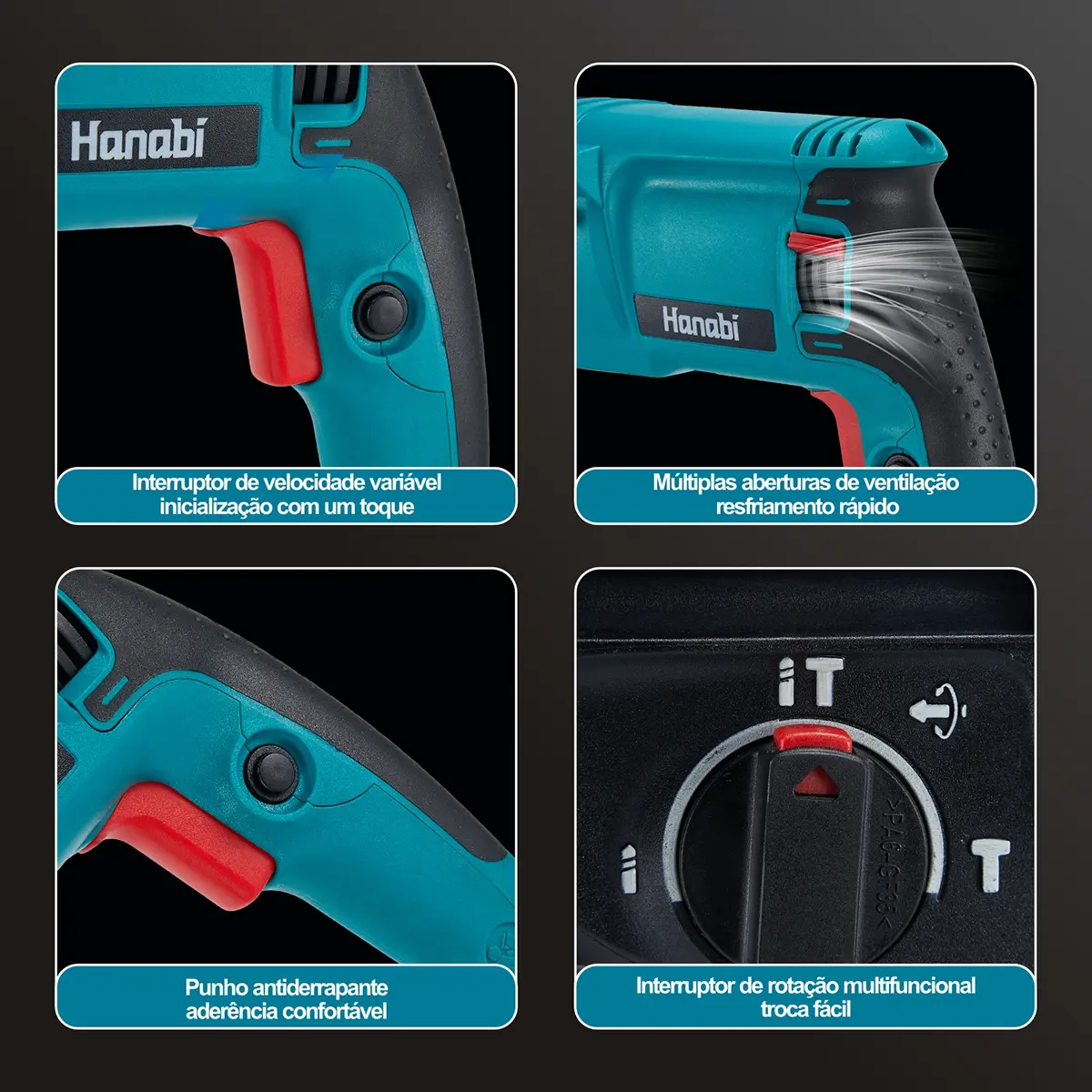 Hanabi Martelete SDS Plus 1300 W 2,8 J com Três Funções — foto 4