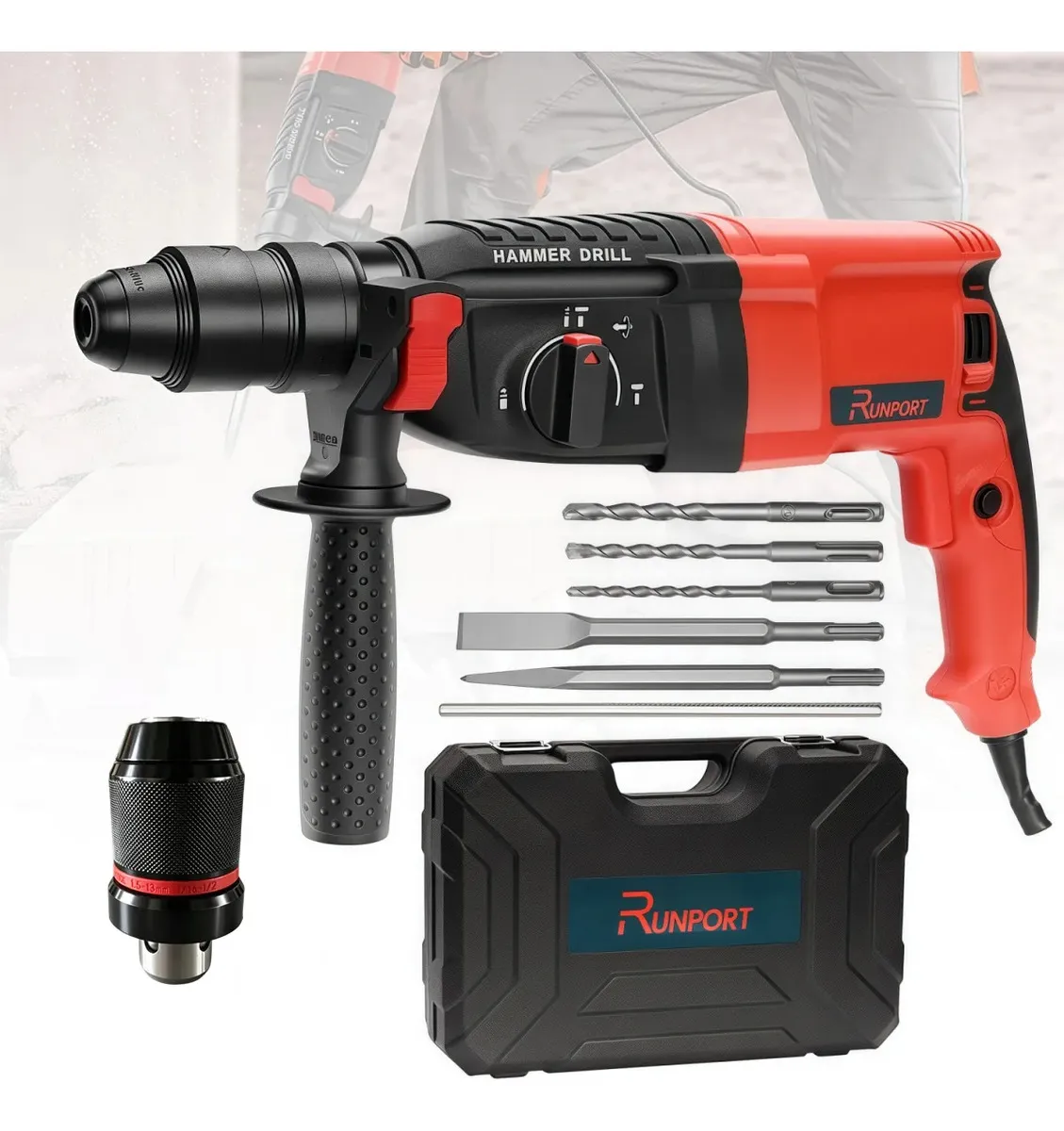 Runport Martelete SDS Plus 1300 W 3,2 J 26 mm com Maleta
