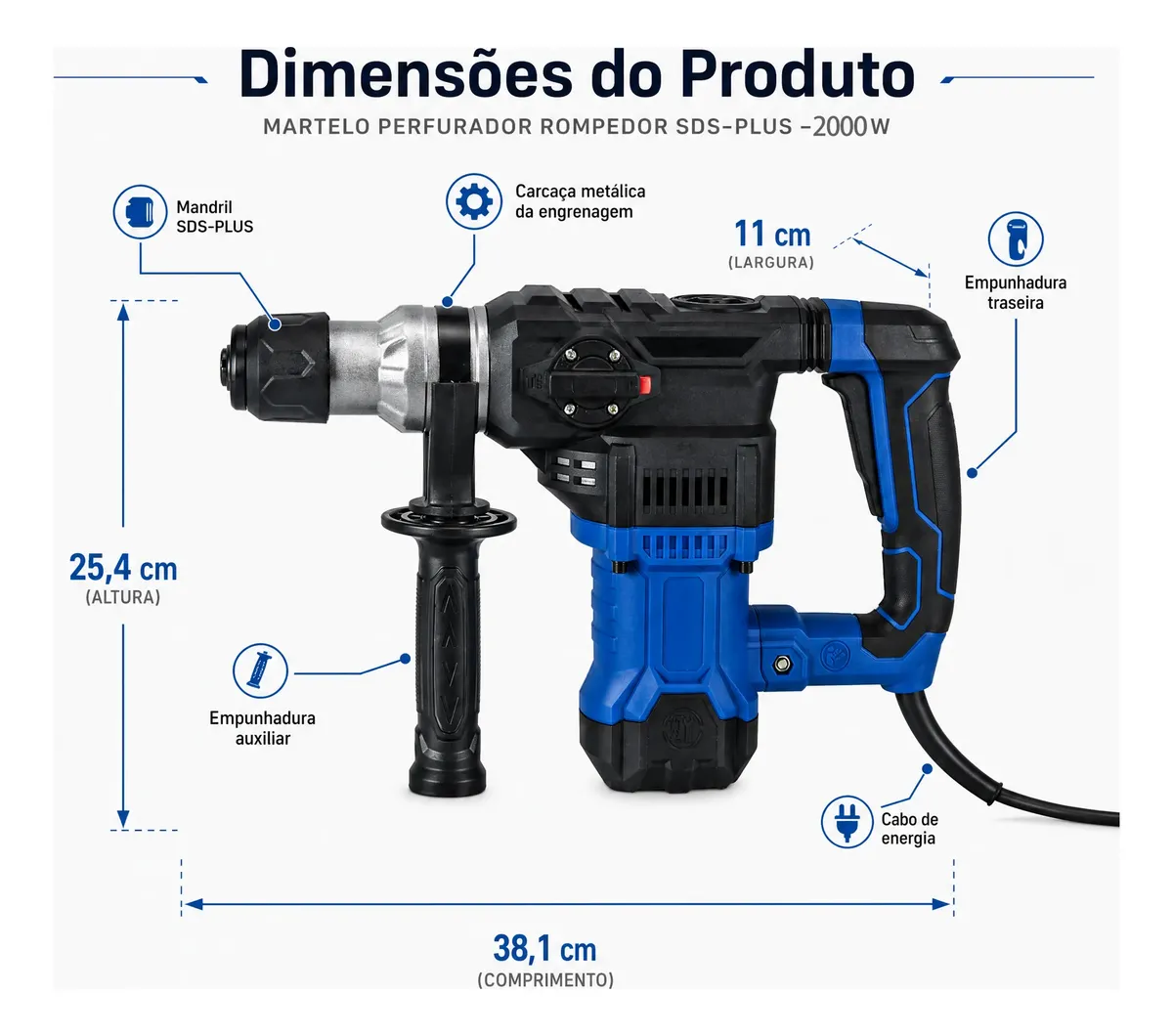 Martelete Rompedor SDS Plus 2000 W com Três Funções — foto 2
