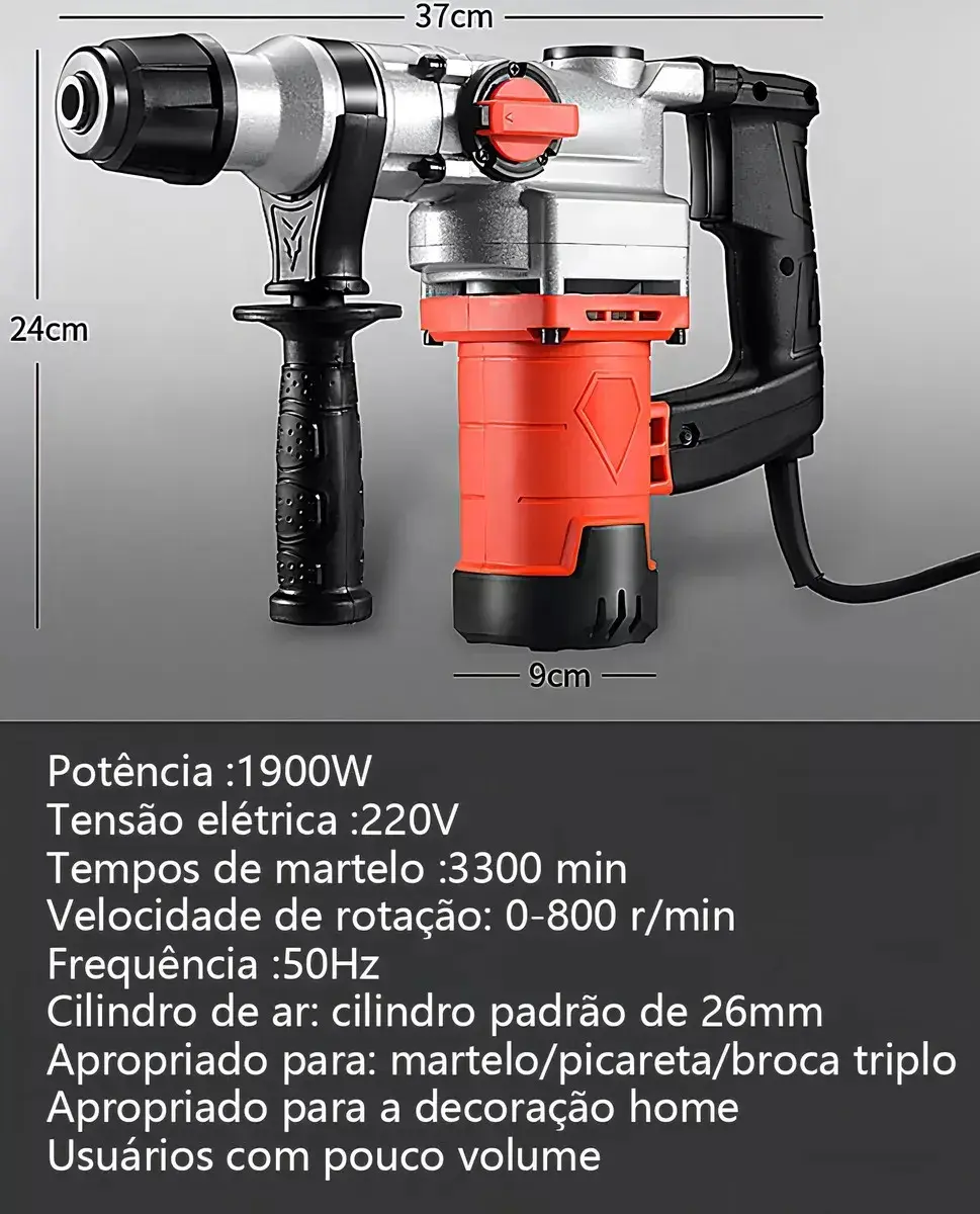Martelete Rompedor SDS Plus 2000 W para Concreto, Metal e Madeira — foto 2