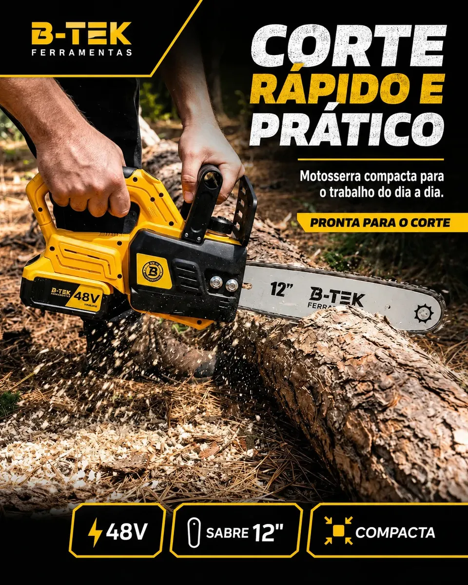 Motoserra Elétrica Portátil B-Tek com 2 Baterias 48V — foto 4