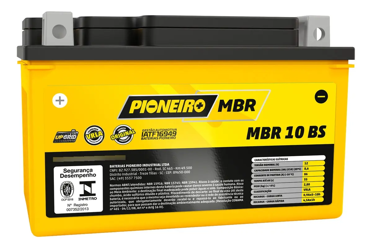 Bateria Selada 10BS 8,6 Ah para Motocicletas Honda e Yamaha