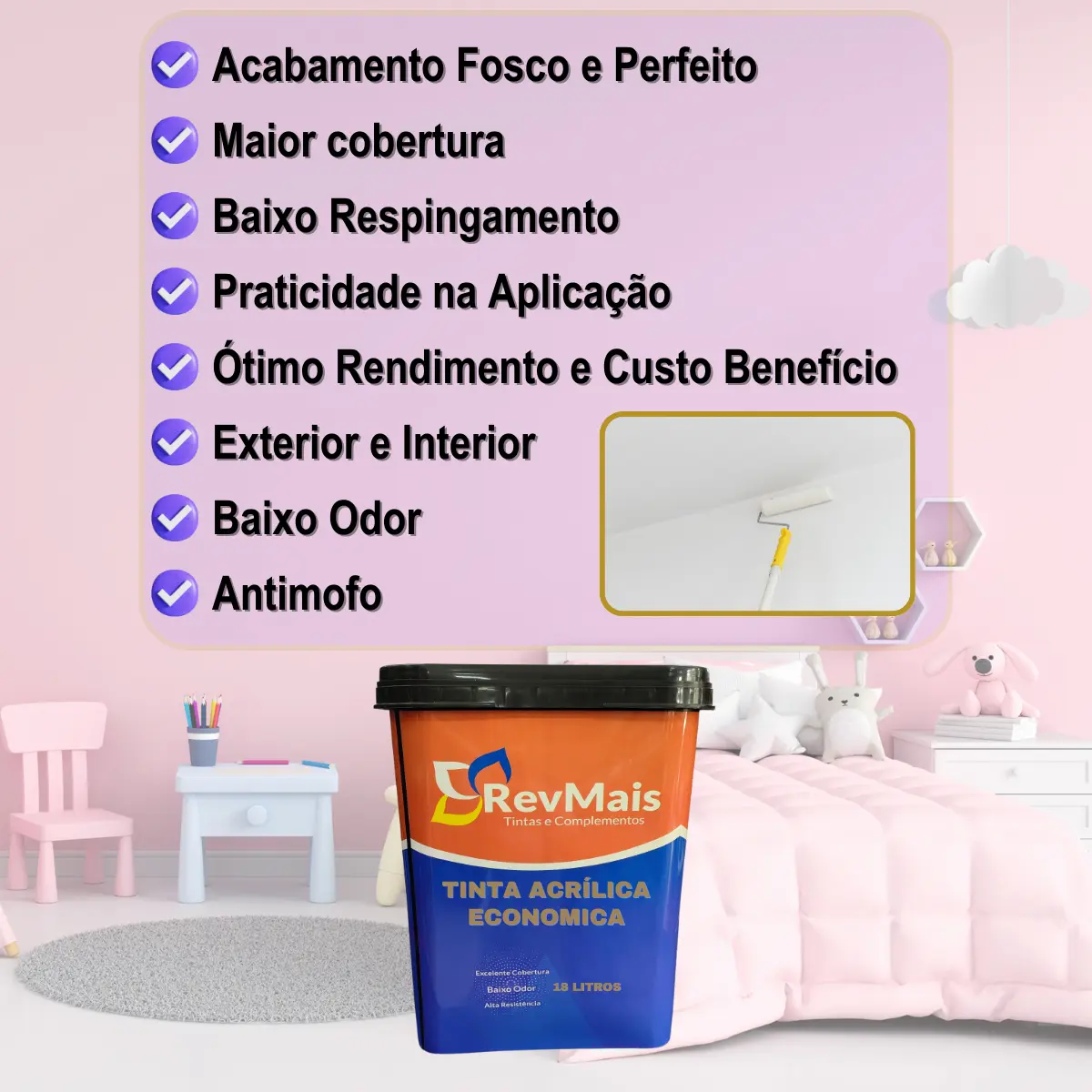 Tinta Acrílica Antimofo Fosca 18 L para Áreas Internas e Externas — foto 3